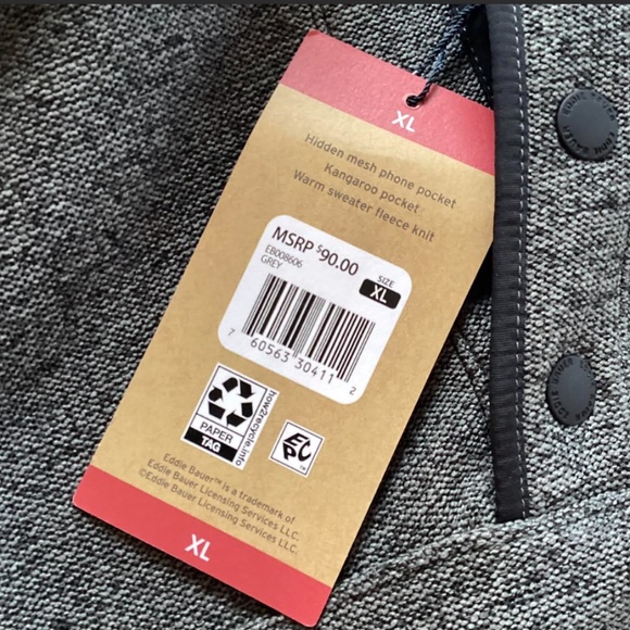 Eddie Bauer Mens Charcoal Sweater Fleece, XL, NWT - Picture 6 of 6